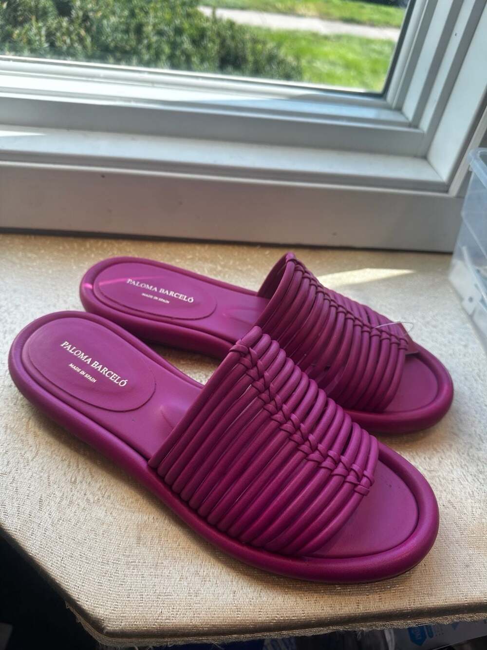 Paloma Barceló Pink Leather Multi-Strap Flat Slide Sandals Size 38
